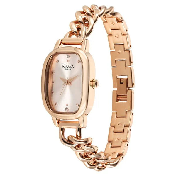 Titan Raga Showstopper Quartz Analog Rose Gold Dial Metal Strap Women's Watch, 95309WM01