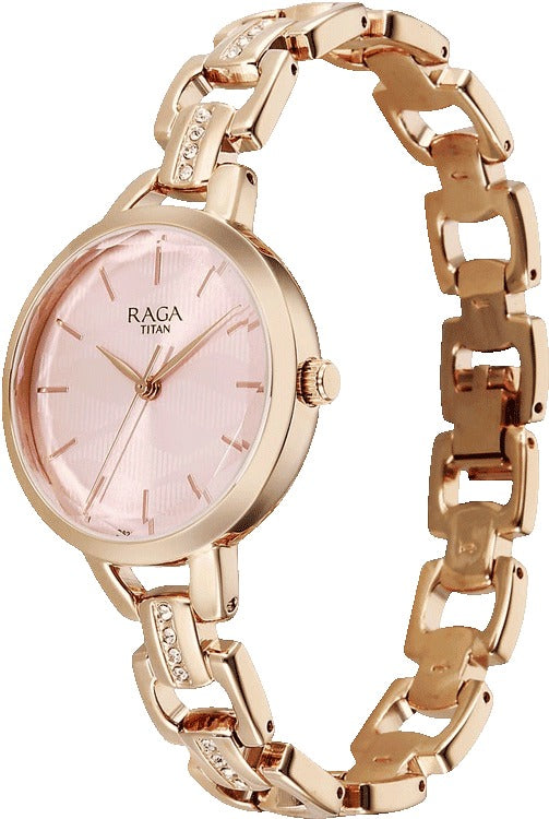 Titan Raga Showstopper Quartz Analog Rose Gold Dial Metal Strap Women's Watch, 95352WM01