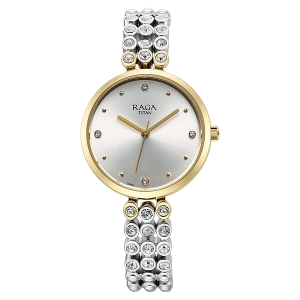 Titan Raga Showstopper Quartz Analog Silver Dial Metal Strap Women's Watch, 95262BM01