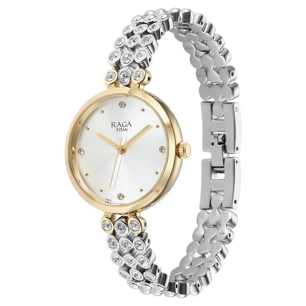 Titan Raga Showstopper Quartz Analog Silver Dial Metal Strap Women's Watch, 95262BM01