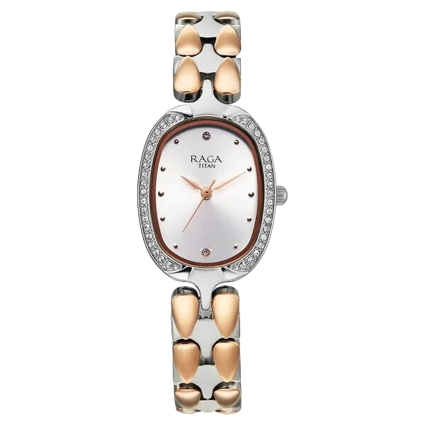 Titan Raga Showstopper Quartz Analog Silver Dial Two Toned Metal Strap Women's Watch, 95347KM01
