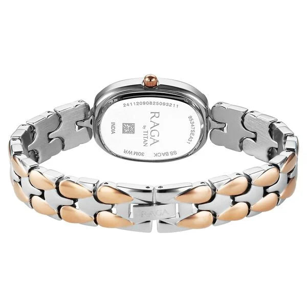Titan Raga Showstopper Quartz Analog Silver Dial Two Toned Metal Strap Women's Watch, 95347KM01