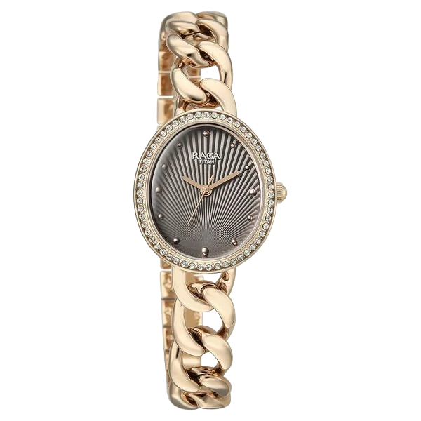 Titan Raga Spotlight Quartz Analog Grey Dial Rose Gold Metal Strap Women's Watch, 95429WM01