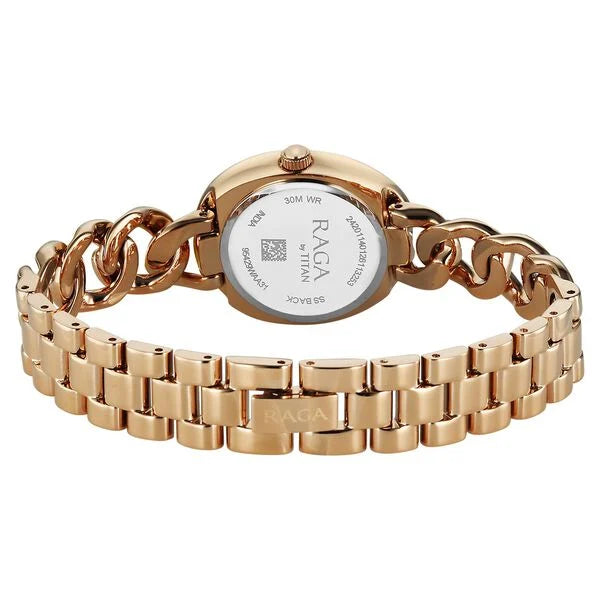 Titan Raga Spotlight Quartz Analog Grey Dial Rose Gold Metal Strap Women's Watch, 95429WM01