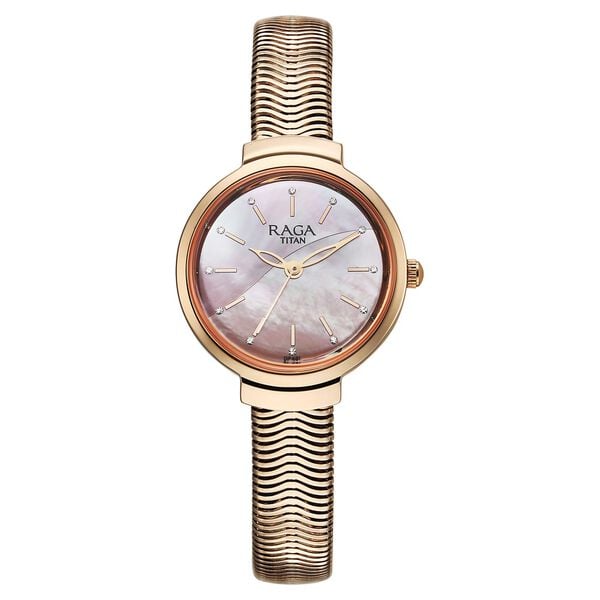 Titan Raga Viva Glam Quartz Analog Mother of Pearl Dial Stainless Steel Strap For Women's Watch, 2737WM01