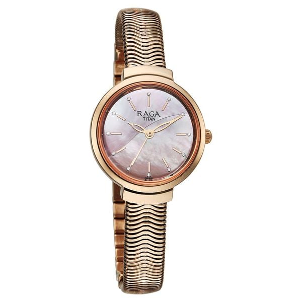 Titan Raga Viva Glam Quartz Analog Mother of Pearl Dial Stainless Steel Strap For Women's Watch, 2737WM01