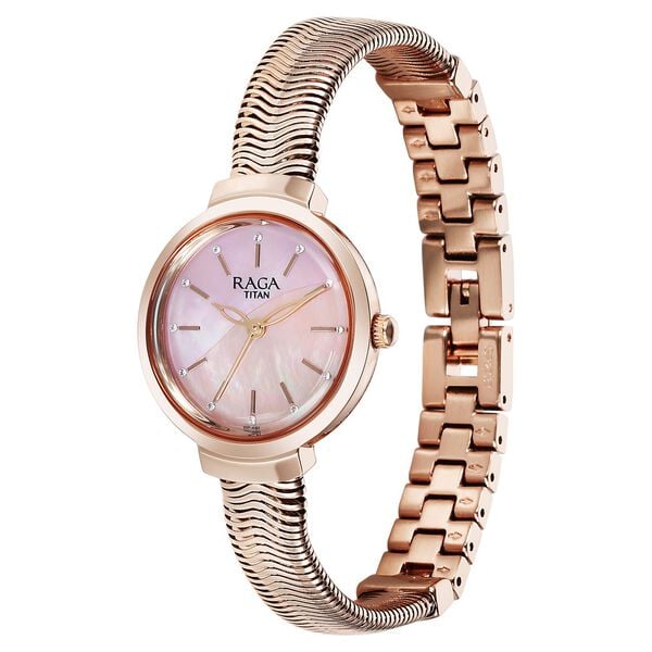 Titan Raga Viva Glam Quartz Analog Mother of Pearl Dial Stainless Steel Strap For Women's Watch, 2737WM01