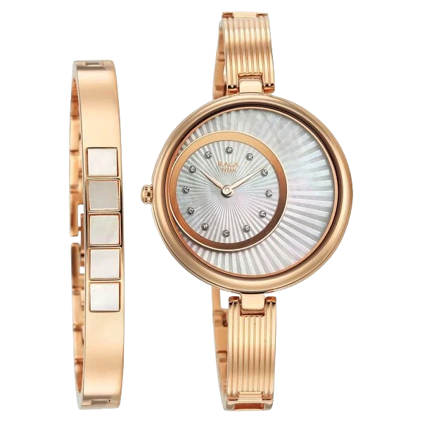 Titan Ranga Mother of pearl Dial Rose Gold Metal Strap Analog Women's Watch, 95224WM02