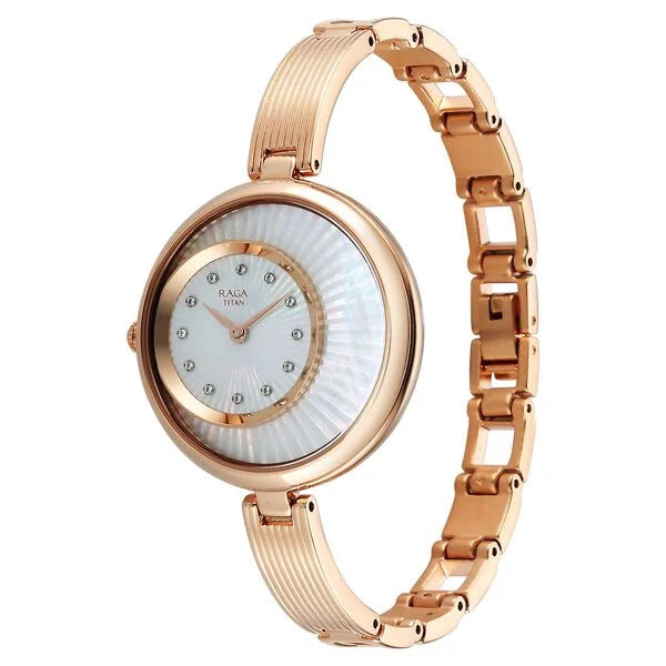 Titan Ranga Mother of pearl Dial Rose Gold Metal Strap Analog Women's Watch, 95224WM02