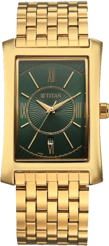 Titan Regalia Allure Analog with Date and Green Dial Yellow Gold Stainless Strap Men's Watch, 10046YM03