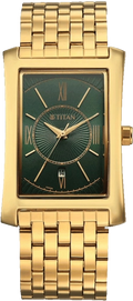 Titan Regalia Allure Analog with Date and Green Dial Yellow Gold Stainless Strap Men's Watch, 10046YM03