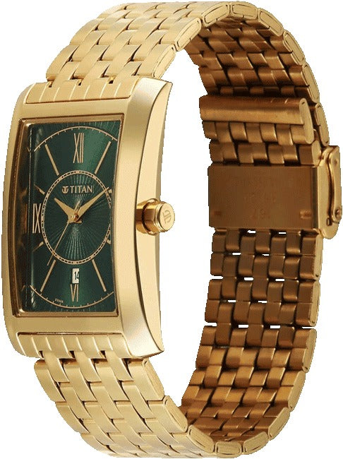 Titan Regalia Allure Analog with Date and Green Dial Yellow Gold Stainless Strap Men's Watch, 10046YM03
