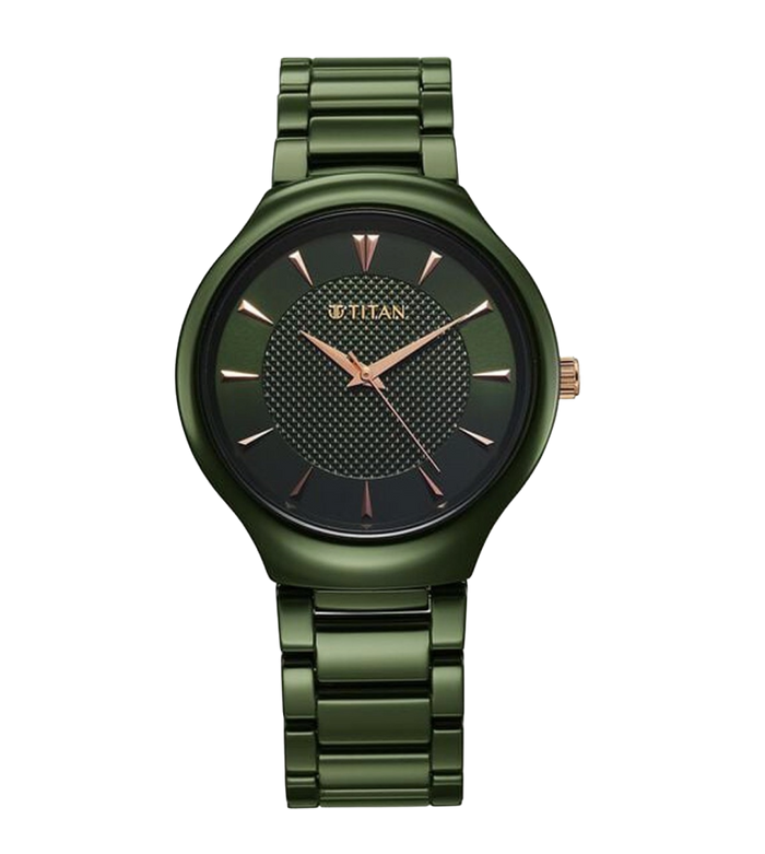 Titan Regalia Ceramics Quartz Analog Green Dial Green Color Ceramic Strap Men's Watch, 90014KC03