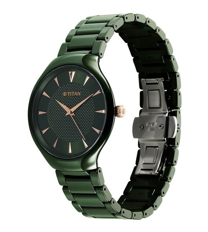 Titan Regalia Ceramics Quartz Analog Green Dial Green Color Ceramic Strap Men's Watch, 90014KC03