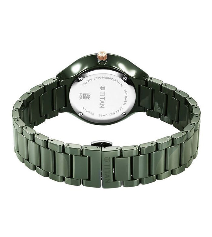 Titan Regalia Ceramics Quartz Analog Green Dial Green Color Ceramic Strap Men's Watch, 90014KC03
