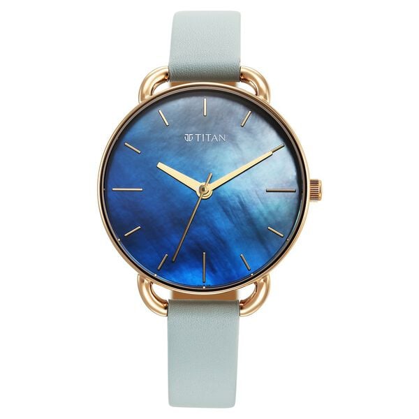Titan Secluded Quartz Analog Gradient Mother of Pearl Dial Leather Strap Women's Watch, 2705WL01