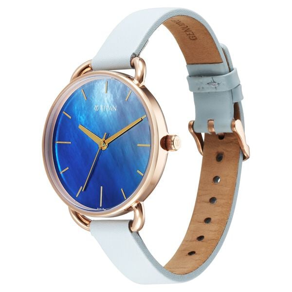Titan Secluded Quartz Analog Gradient Mother of Pearl Dial Leather Strap Women's Watch, 2705WL01