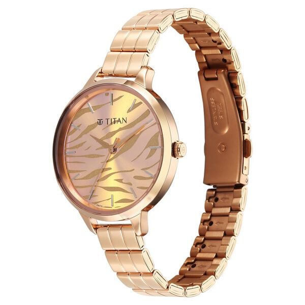 Titan Secluded Quartz Analog Rose Gold Dial Rose Gold Stainless Steel Strap Women's Watch, 2703WM01