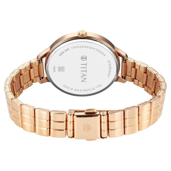 Titan Secluded Quartz Analog Rose Gold Dial Rose Gold Stainless Steel Strap Women's Watch, 2703WM01