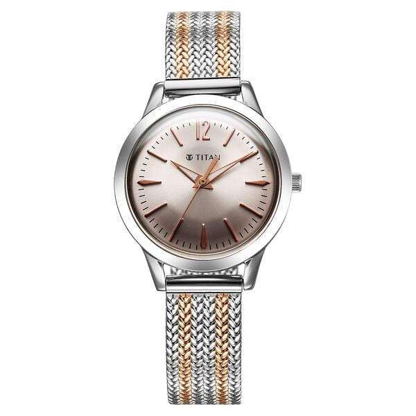 Titan Timeless Urban Quartz Analog Pink Dial Metal Strap Women's Watch, 95287KM01