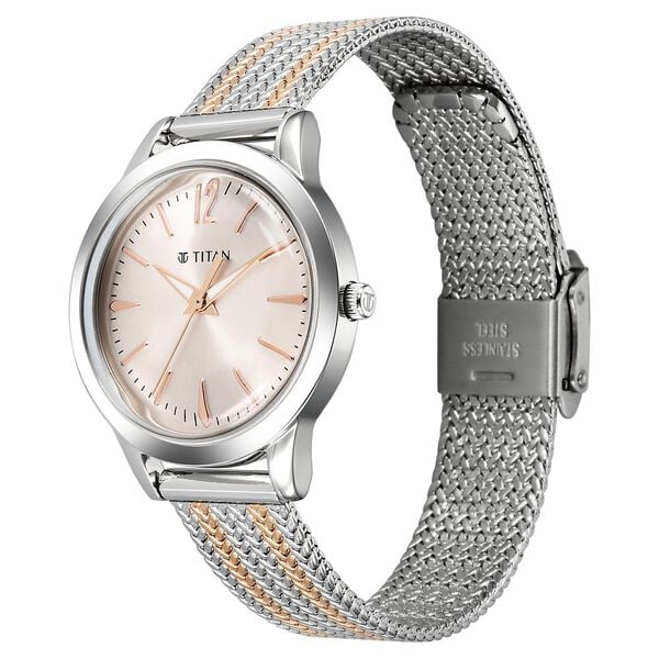 Titan Timeless Urban Quartz Analog Pink Dial Metal Strap Women's Watch, 95287KM01
