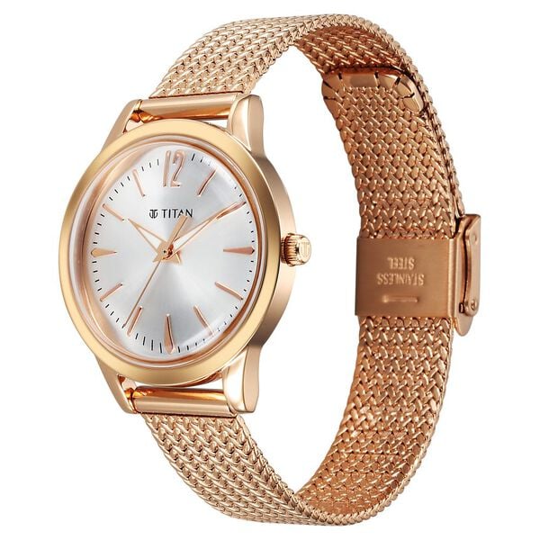 Titan Timeless Urban Quartz Analog Silver Dial Metal Strap Women's Watch, 95287WM01