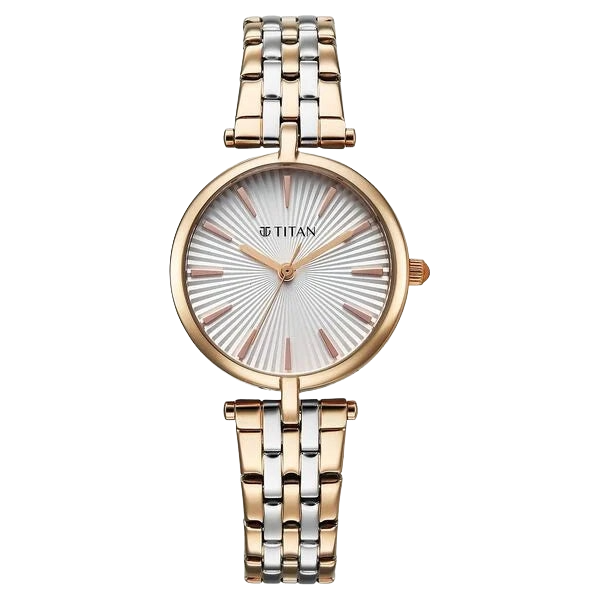 Titan Work Mode Quartz Analog Silver Dial Two Toned Metal Strap Women's Watch, 95351KM01