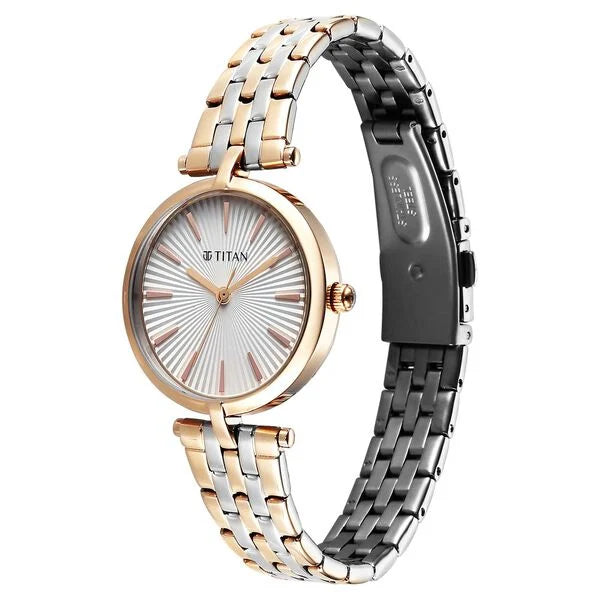 Titan Work Mode Quartz Analog Silver Dial Two Toned Metal Strap Women's Watch, 95351KM01
