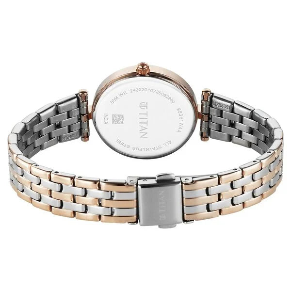 Titan Work Mode Quartz Analog Silver Dial Two Toned Metal Strap Women's Watch, 95351KM01