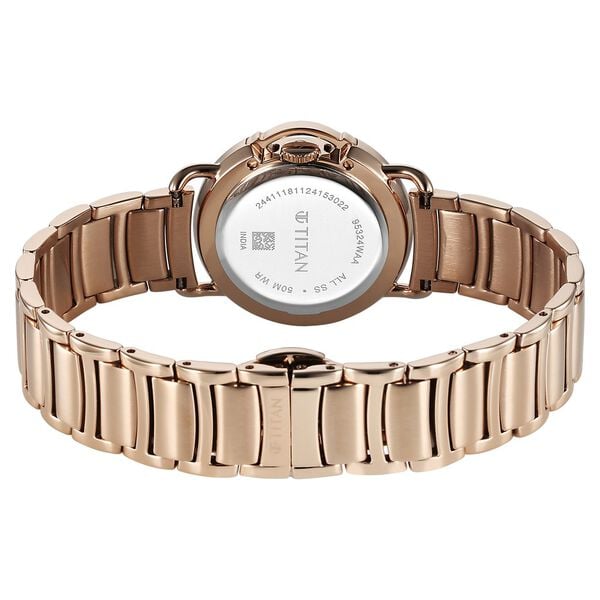 Titan Workmode Quartz Analog Rose Gold Dial Stainless Steel Strap Women's Watch, 95324WM01