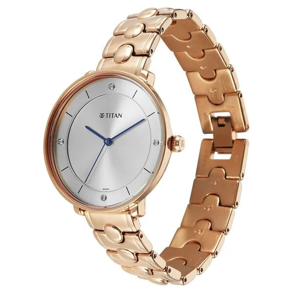 Titan Workwear Quartz Analog Grey Dial Rose Gold Colour Metal Strap Women's Watch, 2651WM11