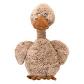 Plush dog toy duck with a brown beak and feet on a white background