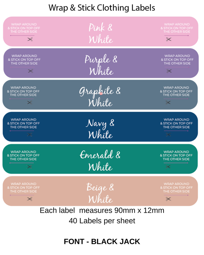 Wrap and Stick Clothing Name Labels - 40 Pack